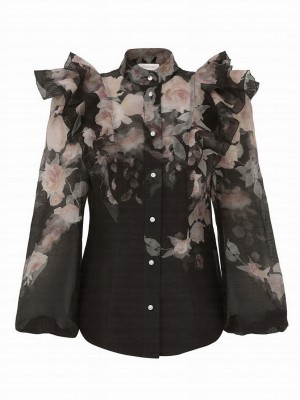 Zimmermann Women's Crush Frill Sleeve Blouse Black