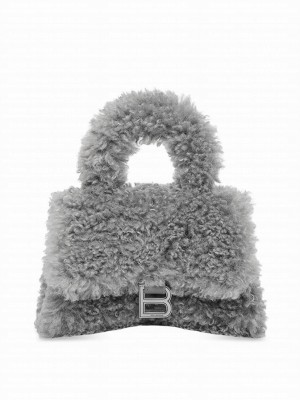 Balenciaga Furry Hourglass XS Handbag With Strap Gray