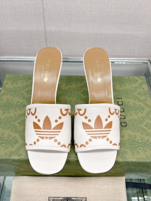 Adidas x Gucci Leather Slide Sandals 7.5cm 2023 White