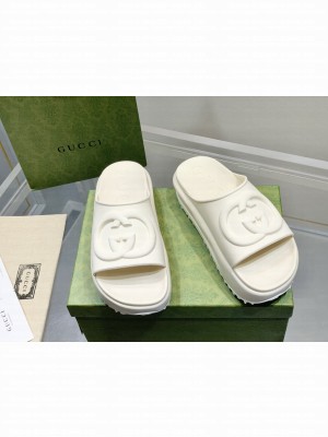 Gucci Rubber Platform Slide Sandal with Interlocking G Cream 2023