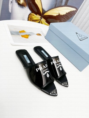 Prada TPU Flats Transparent Slides 2022 Collection Black