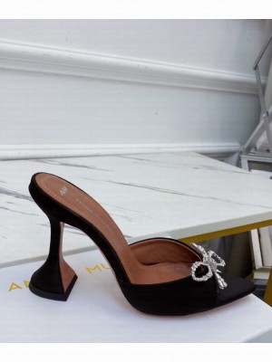 Amina Muaddi                                                                                        Rosie Crystal-Embellished Satin Mules black