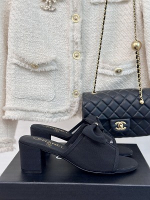 Chanel 6.5cm Mesh Bow Slide Black