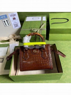 Gucci Diana mini tote bag crocodile 655661 brown