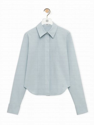 Loewe Women's Pleated Shirt In Cotton Blue