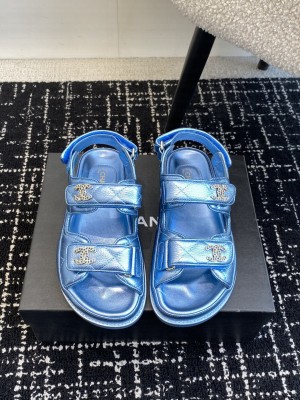 Chanel Grained Calfskin Velcro Dad Sandals Sky blue 2025