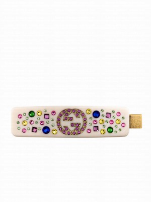 Gucci Crystal Hair Clip With Interlocking G White