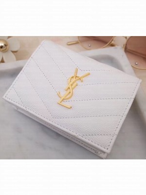 Saint Laurent Monogram Card Case in Grained Embossed Leather 530841 White/Gold