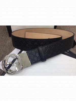 Gucci Width 4cm Signature Leather Belt Black with Interlocking G Buckle
