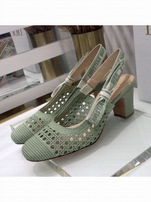 Dior x Moi Slingback Pumps 6.5cm in Green Cannage Embroidered Mesh Spring/Summer 2021 Collection