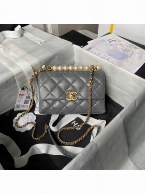 Chanel MINI FLAP BAG WITH TOP HANDLE AS5001 gray