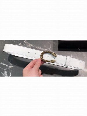 Gucci Width 3/3.5cm Leather Belt White with Dionysus Stud Buckle