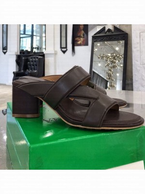Bottega Veneta Band Calfskin Heel 5cm Sandals Dark Brown  2021 Collection 03