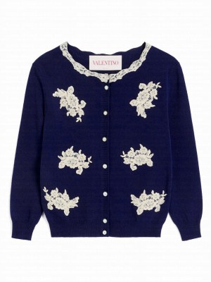 Valentino Women's Embroidered Cardigan Dark Blue