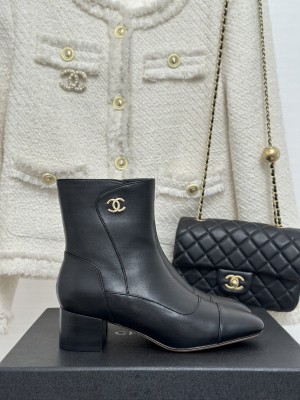 Chanel Calfskin 6cm Heel Ankle Boots 2023 Black