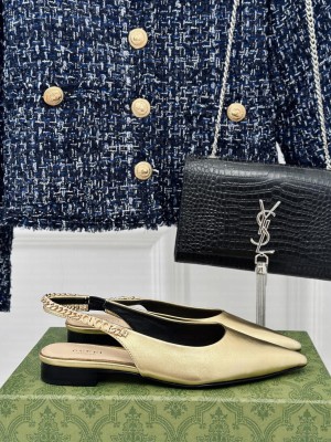 Gucci Women's Patent Leather Horsebit Slingback  Ballet Flat Gold