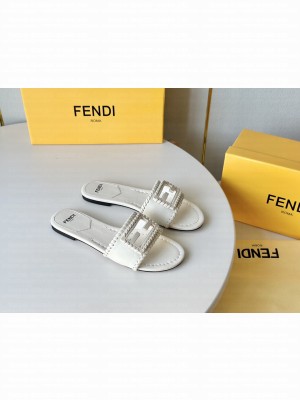 Fendi Signature leather slides White