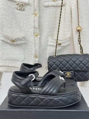 Chanel Sandals Lambskin Black G46108 
