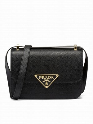 Prada Saffiano Leather Shoulder Bag Black