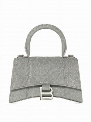 Balenciaga Hourglass XS Handbag In Glitter Material Gray