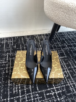 Dolce & Gabbana 10cm Black Patent Leather slingback sandals 2024