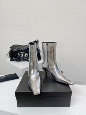 Jil Sander 5cm Calfskin Leather side zip boots silver