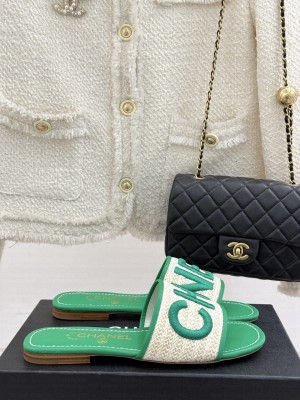 Chanel Knit Flat mules CC logo green 2025