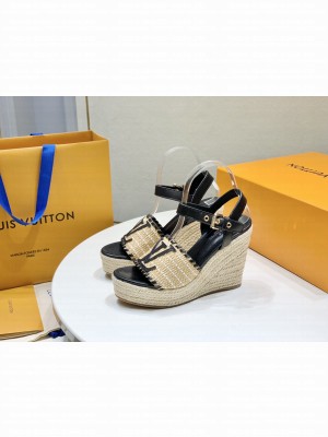 Louis Vuitton Starboard Wedge Sandal 10cm in LV Raffia and Leather 02