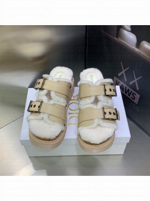 Christian Dior DIORQUAKE STRAP SANDAL Beige Calfskin With Shearling