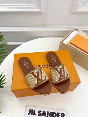 Louis Vuitton Starboard Flat Slide Sandal in LV Raffia and Leather 2023 Brown