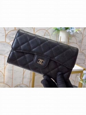 Chanel Classic Long Flap Wallet A31506 Grained Calfskin Black