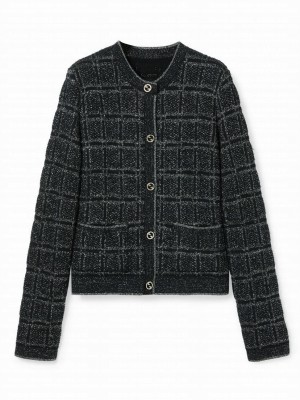 Gucci Women's Wool And Lame Check Jacquard Cardigan Black