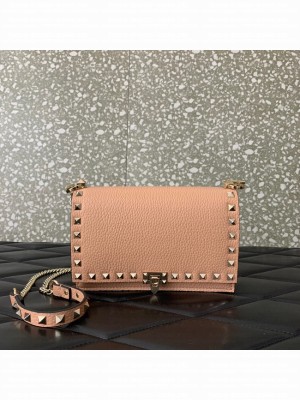 VALENTINO Rockstud calfskin chain bag SHI16 pink