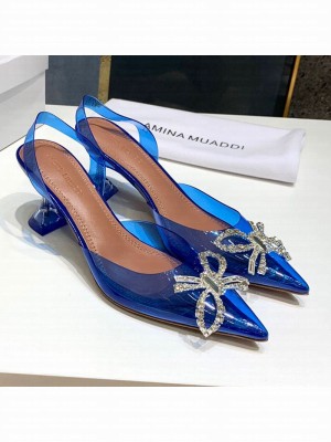 Amina Muaddi PVC Bow Sandals 7cm Blue Spring/Summer 2021 Collection