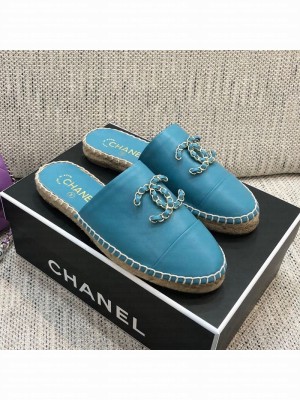 Chanel Chain CC Lambskin Espadrilles Mules Blue Spring/Summer 2021 Collection