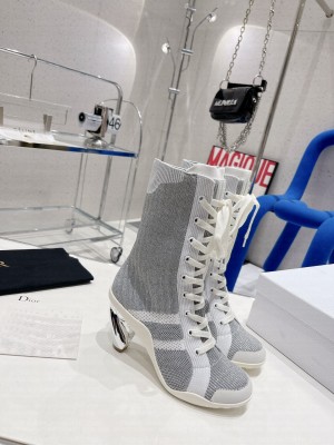 Dior D-Zenith Heeled Ankle Boots 8cm in Gray Calfskin and Technical Knit 2022