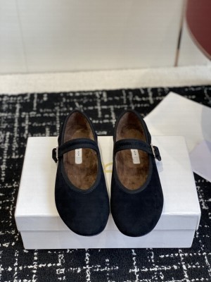 The Row Boheme MJ Shoe in Suede Black