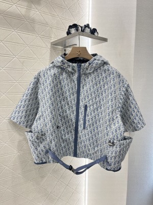 Christian Dior Dioriviera Hooded Short-Sleeved Jacket Blue and White Dior Oblique Jacquard Technical Taffeta