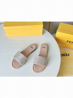 Fendi Signature Silver-colored leather slides Pink