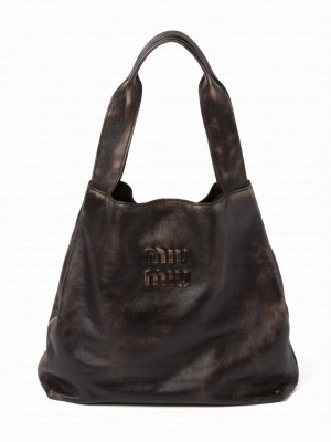 Miumiu Nappa Hobo Bag With Logo 5BC119 Coffee
