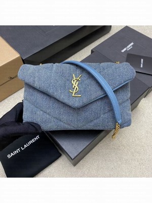 SAINT LAURENT PUFFER CHAIN BAG IN DENIM AND SMOOTH LEATHER 320333 BLUE