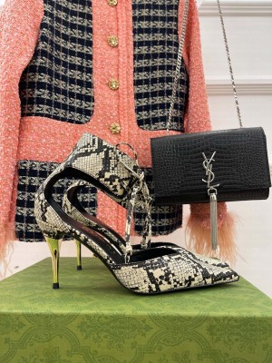Gucci 8.5cm Metal heel Pointed Python leather ankle Pumps