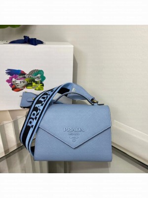 Prada Monochrome Saffiano and leather bag 1BD317 sky blue