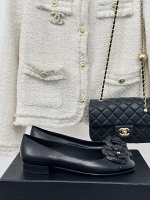Chanel Ballerina Camellia Balet Flat G29682 Black