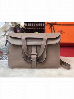 Hermes Halzan Tote Bag in Original Togo Leather Light Gary