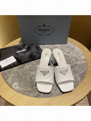 Prada 6.5cm ostrich skin slides sandals Mule2022 Collection White