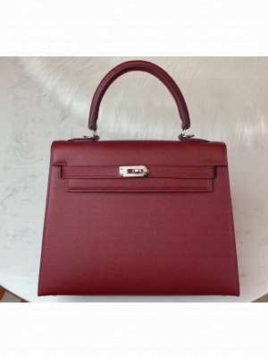 Hermes Kelly 25cm Bag in Original Epsom Leather Dark Red
