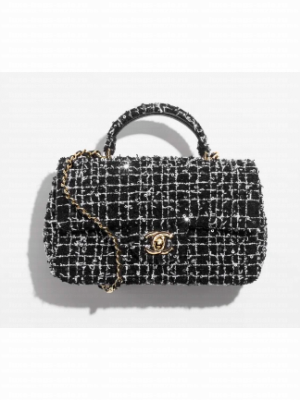 CHANEL MINI CLASSIC HANDBAG WITH TOP HANDLE AS2431 Black& White & Silver