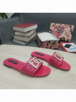 DOLCE & GABBANA CALFSKIN SLIDERS DG CRYSTAL LOGO 2022 FUCHSIA