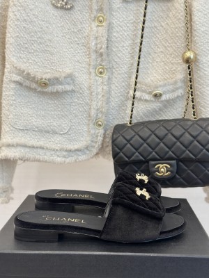 Chanel Velet Slide Flat Black